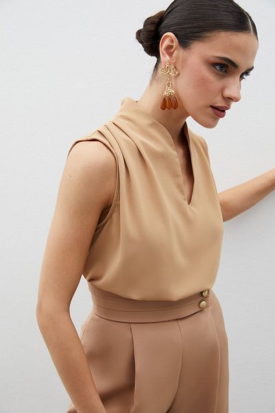Sateen Μπλούζα CAMEL Judge Collar Tank Top