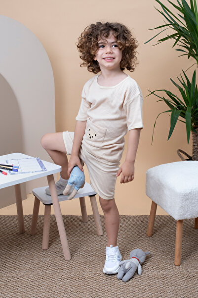 Bubito Bear Pocket Visual Cotton Summer Baby Kids Shorts Set-Beige