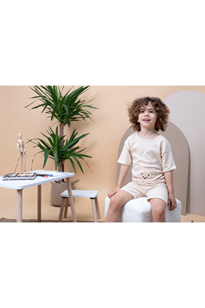 Bubito Bear Pocket Visual Cotton Summer Baby Kids Shorts Set-Beige