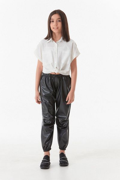 Fulla Moda Faux Leather Elastic Waist Jogger Girl's Trousers