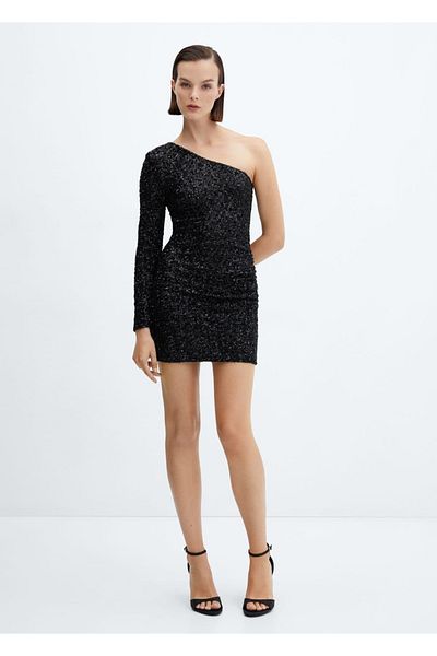 MANGO Woman Rochie din paiete cu croi asimetric
