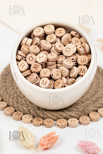 LANDOFACCESSORY 8 Mm Yassı Ahşap Harf, Yassı Ahşap Harf Boncuk, A-z Karışık A...