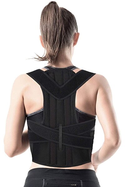 AYACO Dik Tutucu Kamburluk Önleyici Unisex Siyah Bel Ve Sırt Destekleyeci Ort...