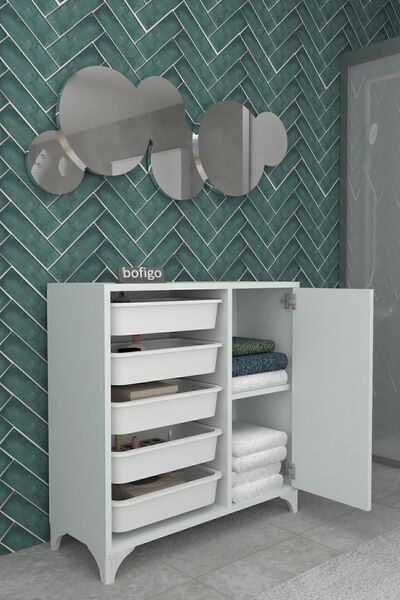 Bofigo 5 Sepetli Dolap Çok Amaçlı Dolap Oyuncak Dolabı Kayra Beyaz