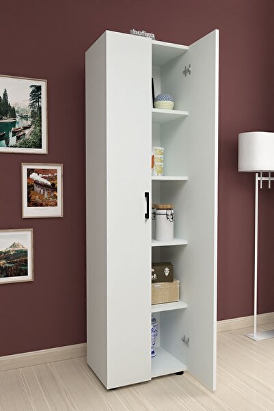 Bofigo 5 Raflı 2 Kapaklı Klasörlük Dolabı Mutfak Dolabı Banyo Dolabı Çok Amaçlı Dolap Cansu Beyaz