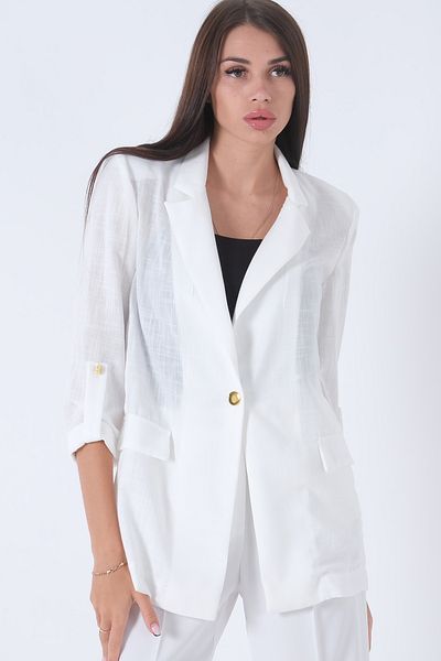 Feminist White Linen Jacket - Buttoned Lump Sleeve,01051361