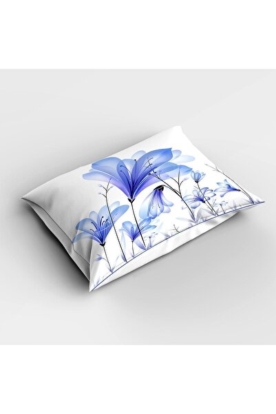 Else Dekor Μπλε φλοράλ εμπριμέ μοτίβο ελαστικό σεντόνι μονό με επένδυση 90x190cm