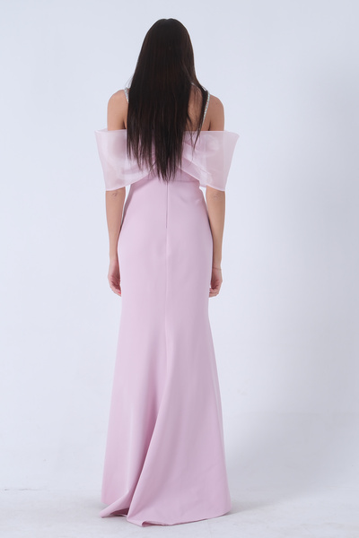 Feminist Powder Colored Evening Dress - Chest Stone Detail and Slit9705201