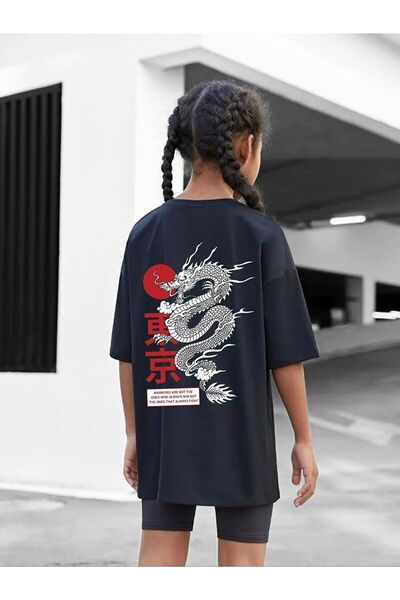NoVibe Children's Oversize Unisex Red Dragon Cotton Crew Neck T-shirt
