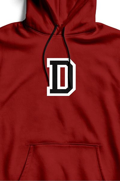 The Baski Unisex Red Letter D Printed Kangaroo Pocket Hooded 3 Thread 100% Cotton Sweatshirt