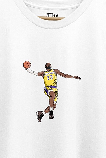The Baski White Unisex Lakers Lebron James Slam Dunk Printed Short Sleeve T-shirt