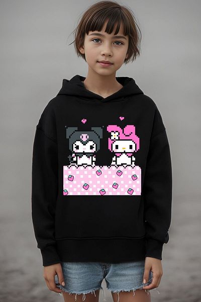 The Baski Детски суитшърт с 3 нишки и щампи Kuromi Craft, 100% памучен полар