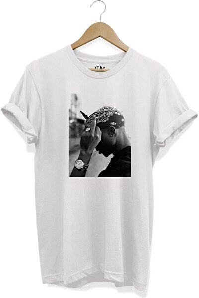 The Baski Tricou alb cu mânecă scurtă cu imprimeu Tupac unisex