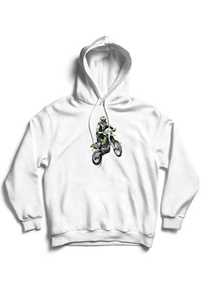 The Baski Унісекс білий светр з капюшоном і принтом Cross Motor, без кишень, ...