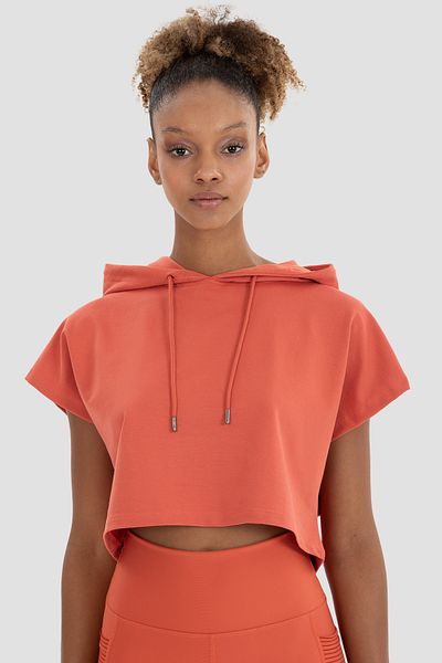 Superstacy Alice Hooded Short Sleeve Tile Crop Sweatshirt