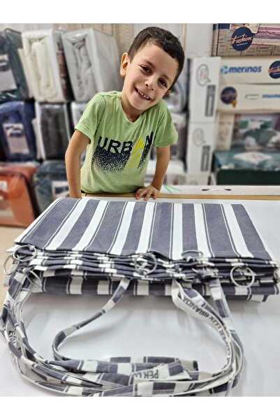 DEVRİM OLİVYA TEKSTİL Halkalı-gri-beyaz Özel Dikim Lüks Branda Balkon Perdesi-ölçüler-en X Yüksekliktir