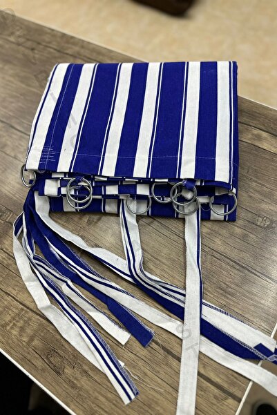 DEVRİM OLİVYA TEKSTİL Mavi-beyaz Çizgili Lüks Halkalı Balkon Perdesi - Özel Dikim, Dayanıklı Branda