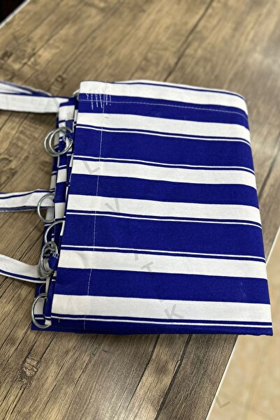 DEVRİM OLİVYA TEKSTİL Mavi-beyaz Çizgili Lüks Halkalı Balkon Perdesi - Özel Dikim, Dayanıklı Branda