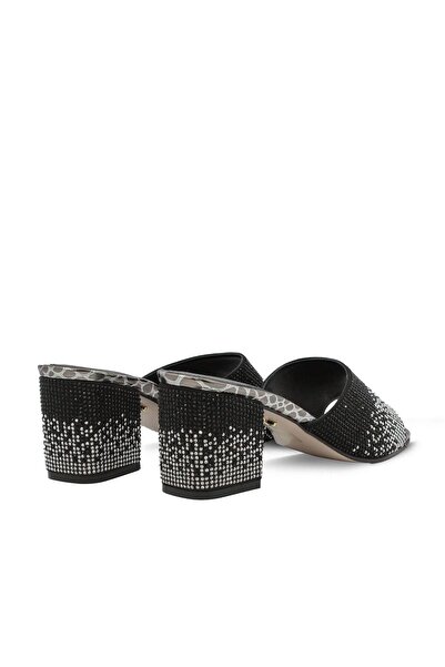Vario Taş Detaylı Kalın Topuklu Terlik Sıyah Taşlı