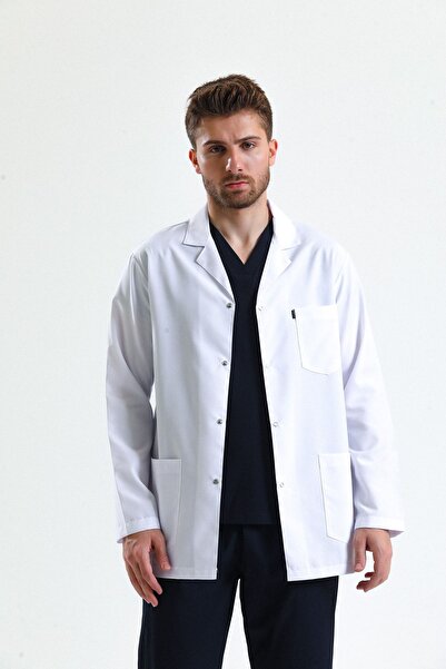 Ehil Erkek Kısa Boy Gömlek Yaka Beyaz Doktor\ Öğretmen Önlüğü