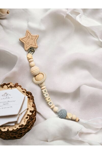 My Kids Room Doğal Ahşap Emzik Zinciri - Isimli Emzik Askısı Ahşap Emzik Zinciri Emzik Tutucu