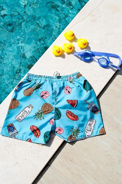Mayom Boy - Pineapple Printed Fun Waist Lace Up Swim Shorts