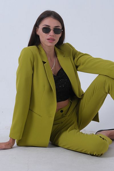 Feminist Pistachio Colored Classic Collar Jacket Set -0106309