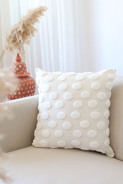 HAMUR Bohemian Special Design Punch Punch Pattern Decorative Throw Pillow Cover Point Ecru