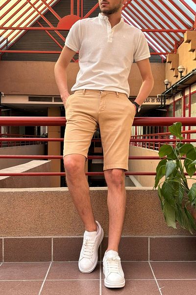 inpool Ανδρικό κεντημένο βαμβακερό σορτς Slim Fit - 24INP278