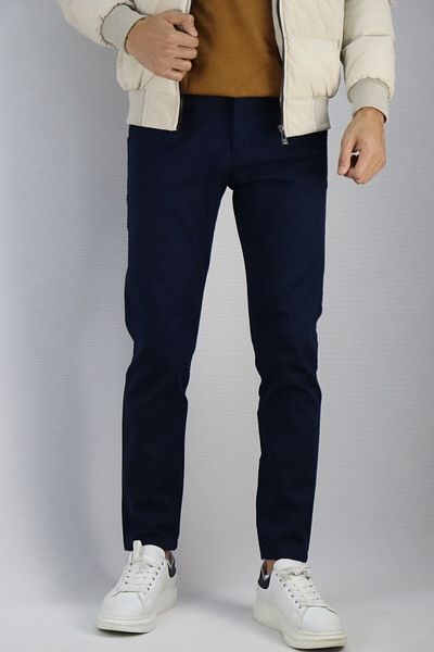 inpool Men's Winter Navy Blue Belt Label Detailed Pants