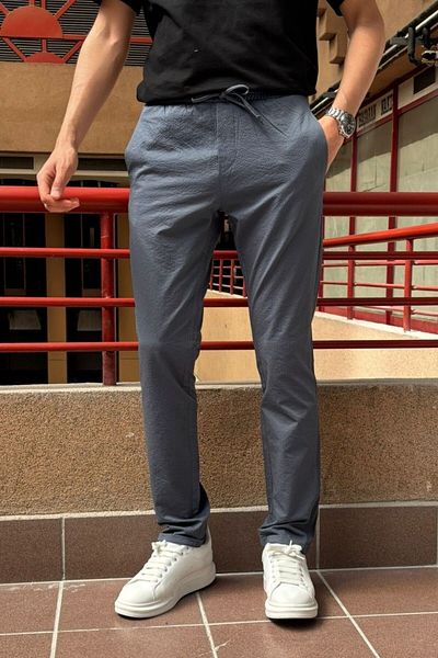 inpool Men's, elastic waist, standard-fit, double-leg, lace-up pants 24INP286