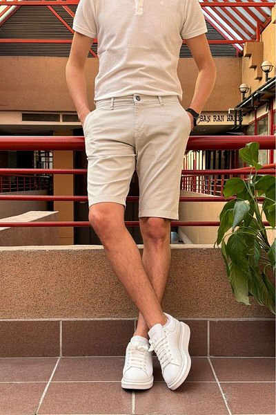 inpool Ανδρικό κεντημένο βαμβακερό σορτς Slim Fit - 24INP278