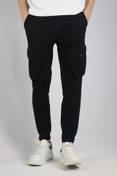 inpool Men's Cotton Elastic Waist Cargo Trousers with Elastic Leg Detail