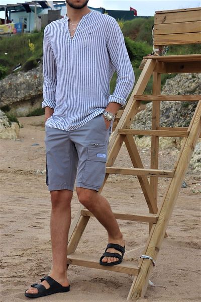 inpool Men's Gray Elastic Back Cargo Pocket Detail Shorts & Bermuda