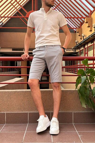 inpool Ανδρικό κεντημένο βαμβακερό σορτς Slim Fit - 24INP278