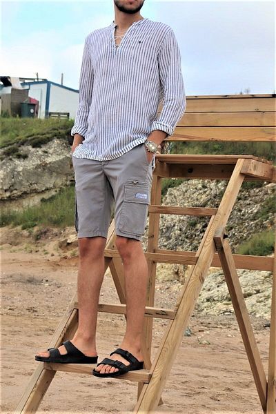 inpool Men's Gray Elastic Back Cargo Pocket Detail Shorts & Bermuda