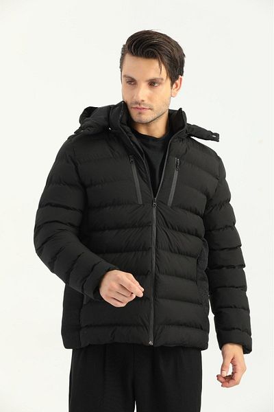 inpool Men's Mesh and Zipper Detail Removable Hooded Winter Jacket