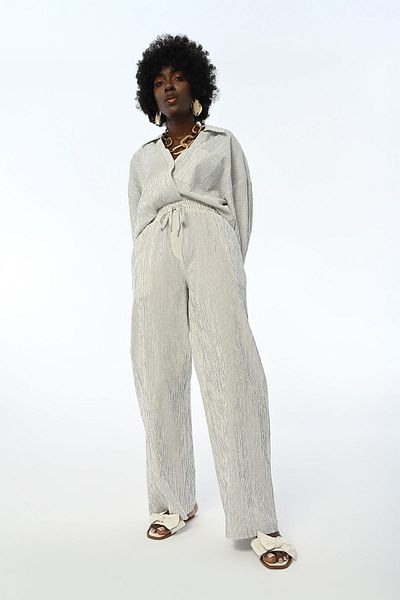 Orfeo Negro WOMEN'S STRIPED WAIST RUBBERED COMFORTABLE FIT PANT