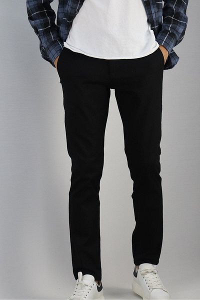 inpool Men's Winter Black Belt Label Detailed Trousers