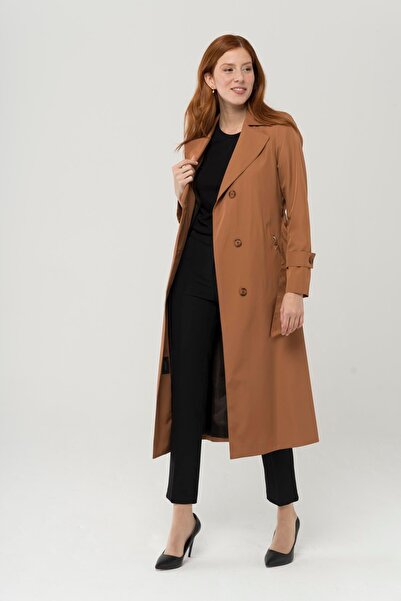 Olcay Detailní trenčkot na zip se zipem, hnědý 4283