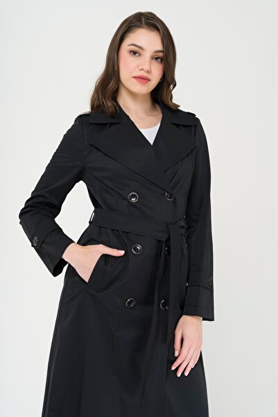 Olcay Náramek s detailním vodoodpudivým účinkem nepodšitý dlouhý trenčkot černý 6452