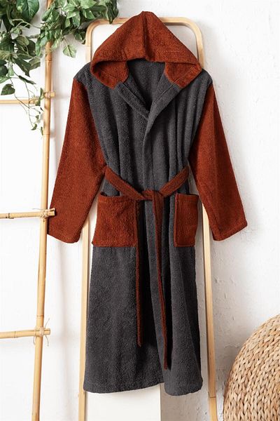 Mürdüm Home Βασιλικό μπουρνούζι με κουκούλα - Unisex, 100% βαμβάκι, πλακάκι ανθρακί