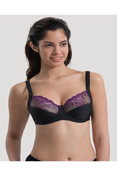 Emay Жіночий бюстгальтер з мереживом, чорний, фіолетовий, 136