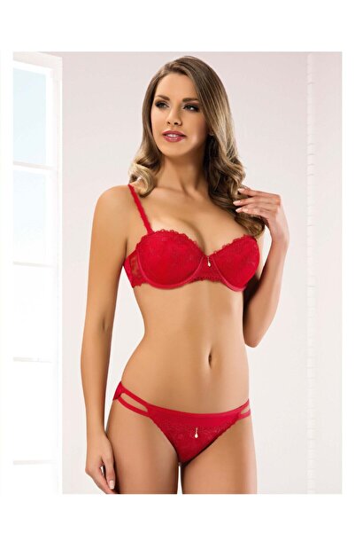 Le Jardin Women's Red Brode Covered Silicone Bra Set 5050