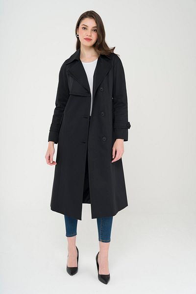 Olcay Half-Breasted Cape Detailed Water Repellent Trench Coat Black 6431