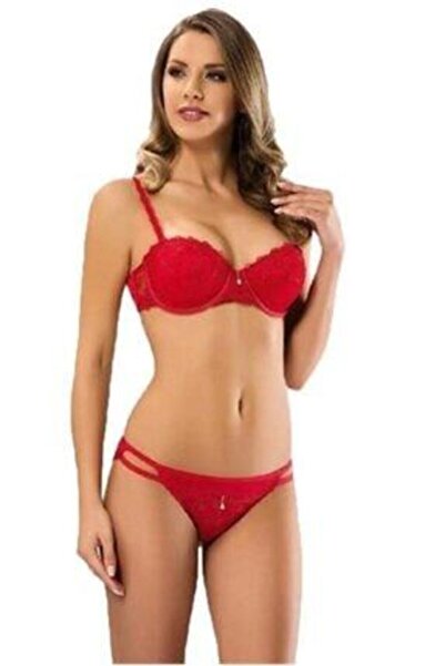 Le Jardin 5050 Set sutien din silicon cu cupă cu broderie roșu Claret pentru femei