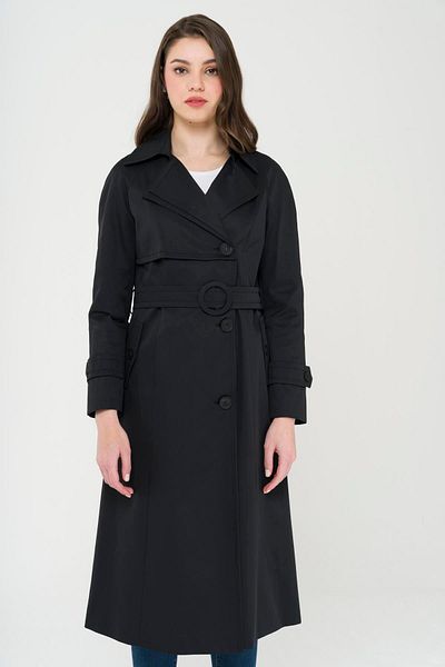 Olcay Half-Breasted Cape Detailed Water Repellent Trench Coat Black 6431