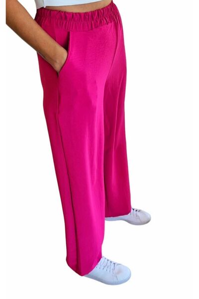 duygu dilsiz Women's Fuchsia Elastic Waist Wide-Leg Drapey Comfortable Trousers