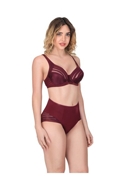 Genel Markalar Korseli Toparlayıcı Balenli Boş Kap Bordo Sütyen Takım