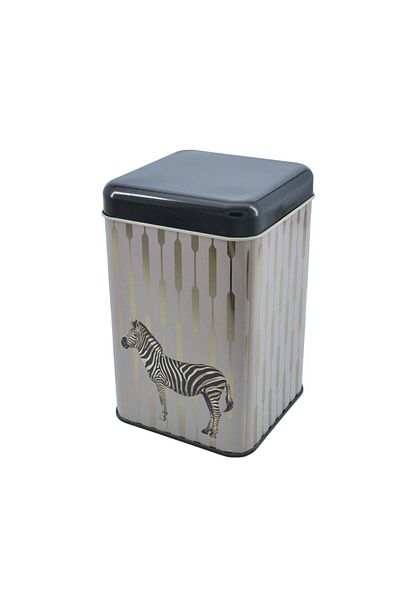 EVLE Ef022-f5 Safari Zebra Patterned Square Metal Storage Container 11x11 Cm